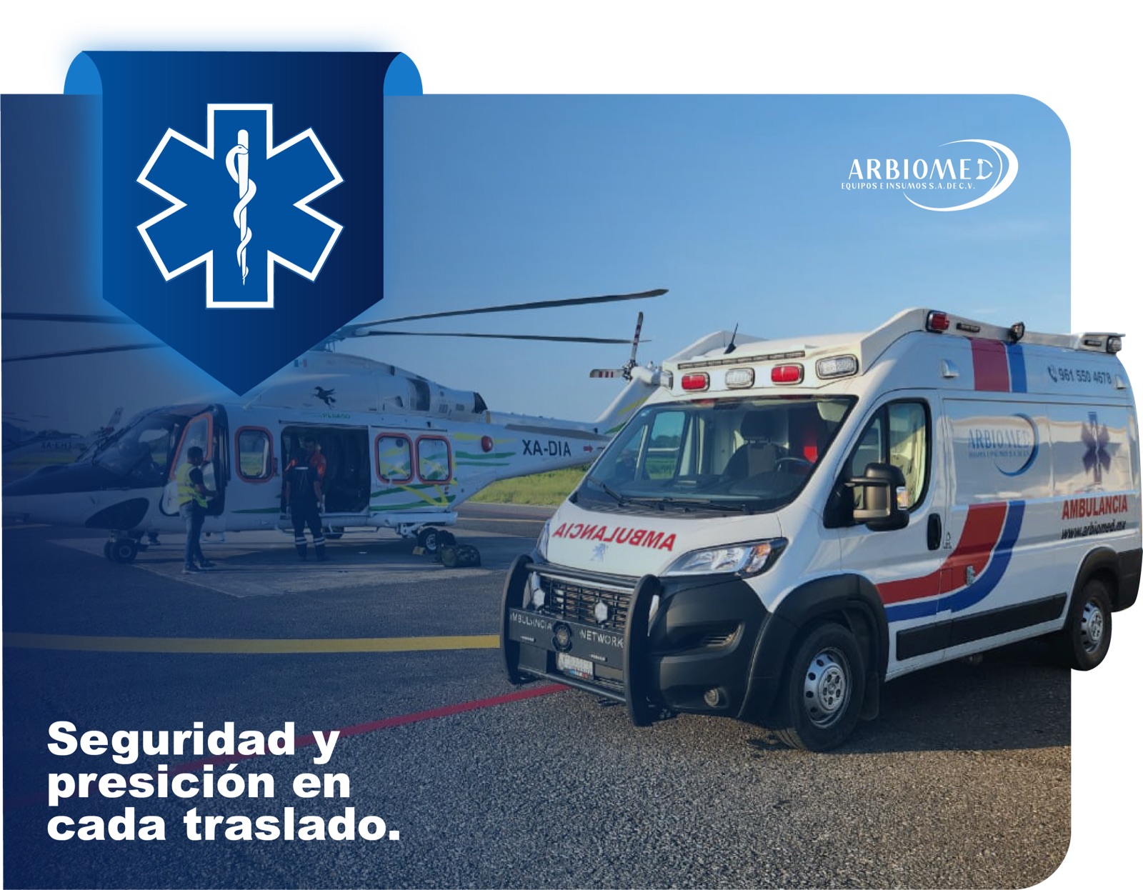 Ambulancia privada de Arbiomed equipada para cuidados críticos